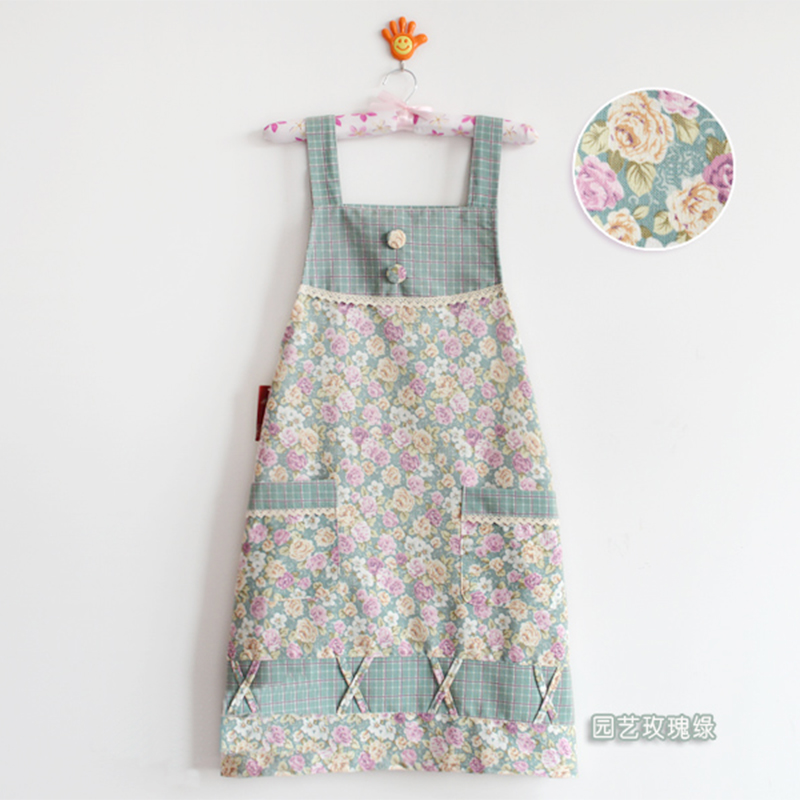 布艺可爱无袖围裙包邮餐厅田园厨房棉布围裙韩版时尚罩衣成人防油