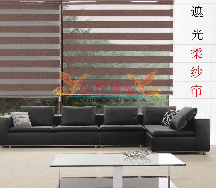 韩式全遮光柔纱帘卷帘双层防水隔热百叶窗帘隔断帘卧室阳阳台窗帘