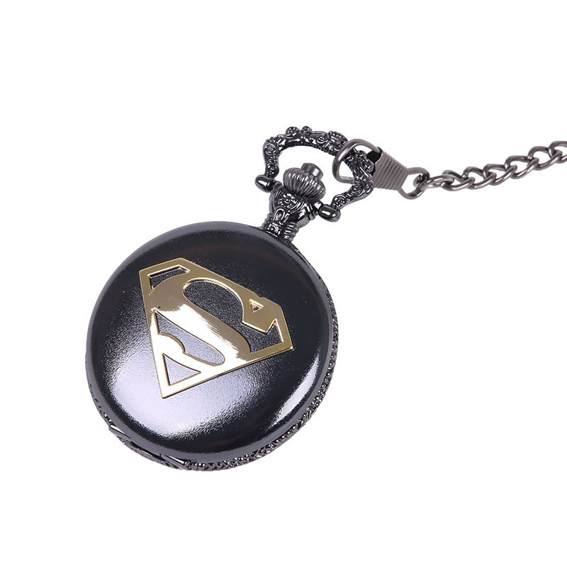 大号粗链超人金色S大字母黑色石英怀表 黑金复古怀表怀表1024