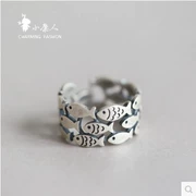 Bà Tang cá dễ thương cá dễ thương S925 sterling bạc handmade nhẫn mở vòng điều chỉnh quà sinh nhật - Nhẫn