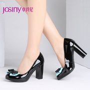 Zhuo Shini spring new sweet crude bow high heel patent leather shoes with pumps, women shoes 143157670