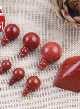 佑福阁 天然南红色红石战国红玛瑙圆形三通佛头佛塔 散珠金刚配饰