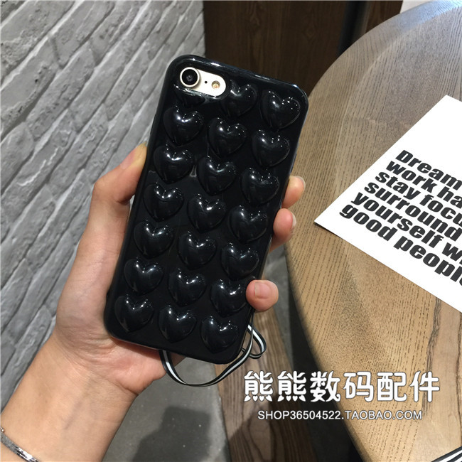 iPhone7 plusÊÖ»ú¿ÇÆ»¹û6/6s¹è½ºÌ×·ÀˤŮº«¹úÁÁºÚÉ«°®ÐÄÁ¢ÌåÌÒÐÄ