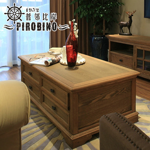 美式乡村全实木茶几电视柜组合水曲柳实木客厅家具抽屉咖啡桌现货