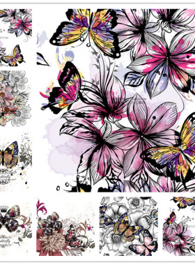 A2706矢量唯美蝴蝶涂鸦插画 AI设计素材