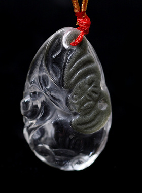 天然雕刻如意貔貅吊坠福鼠绿幽灵