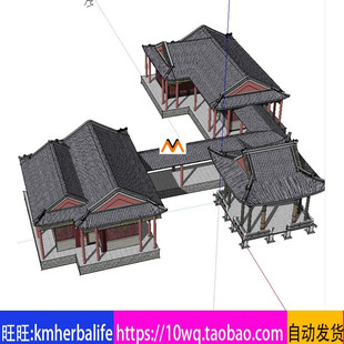 H151江南地区单檐歇山顶水榭方形亭子卷棚屋顶景观亭长廊SU模型图