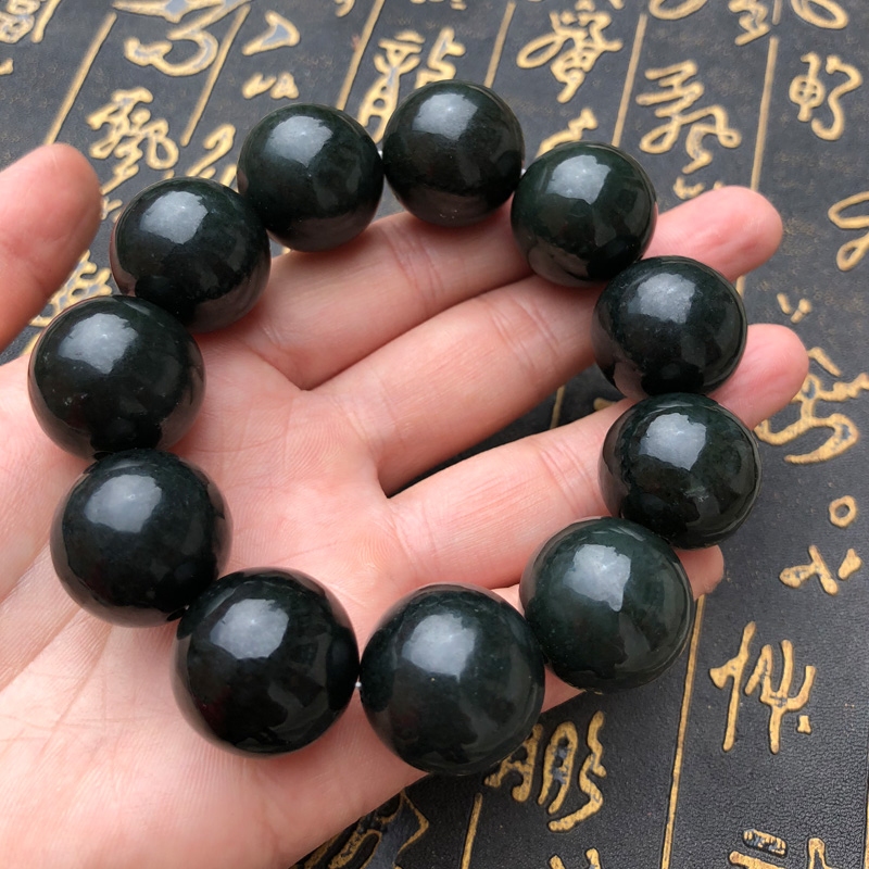 天然和田玉玉珠手链青玉佛珠玉手链手串送证书