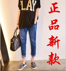 大码纯棉孕妇装 新款时尚 春秋 破洞   牛仔孕妇托腹裤