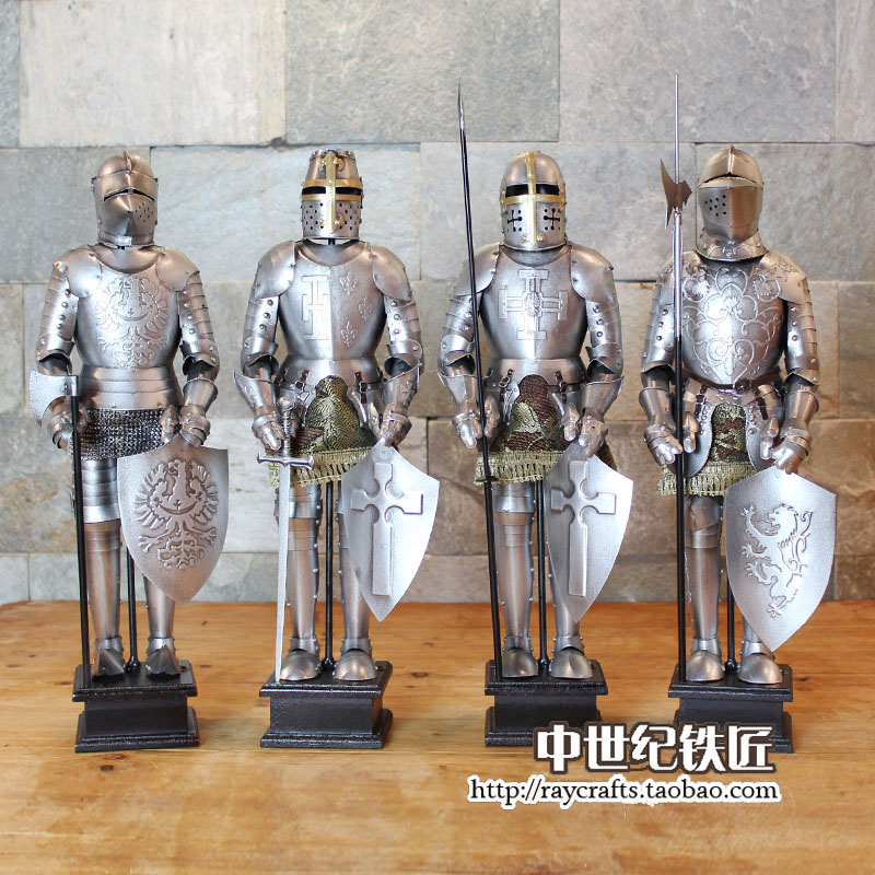 欧洲中世纪盔甲骑士桌面摆件/古罗马武士模型/酒吧客厅办公室摆饰