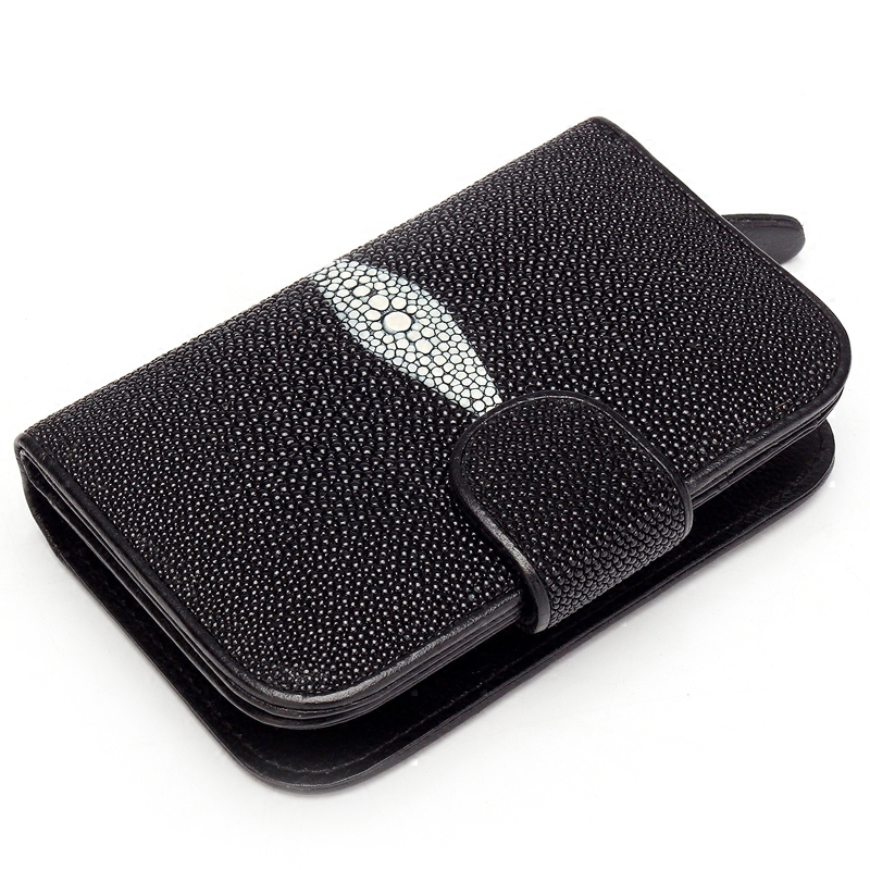 男女通用款 A级珍珠鱼皮+高档头层牛皮 珍珠鱼皮钱包 珍珠鱼钱包