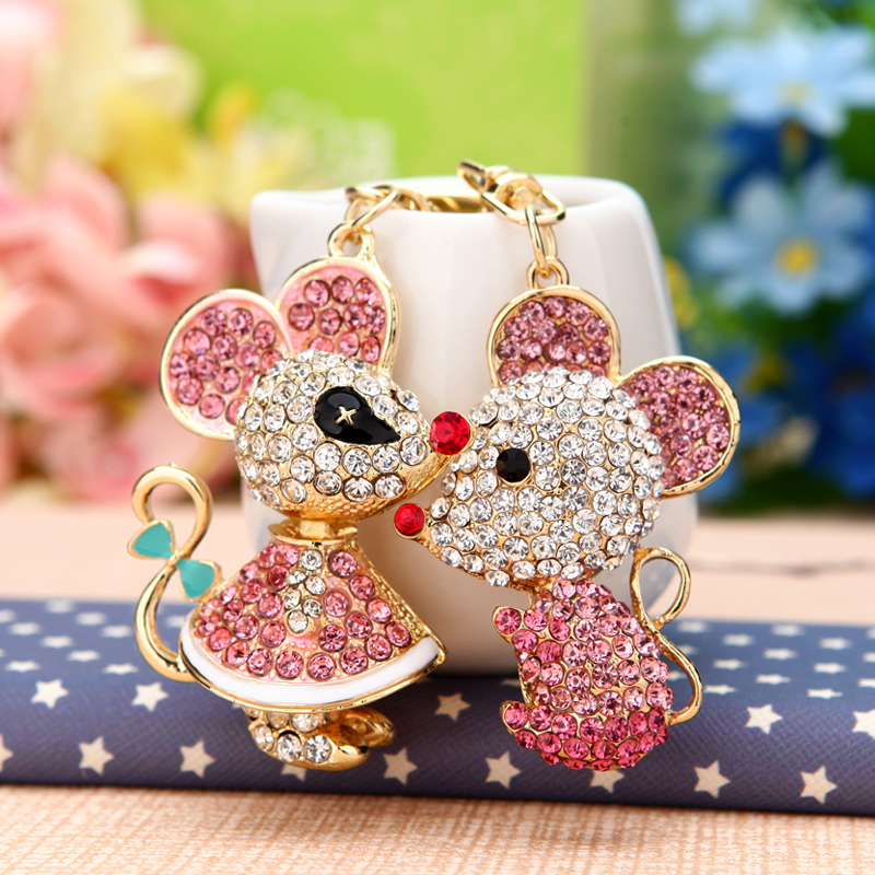 水钻小老鼠情侣钥匙扣一对ins可爱韩国创意 汽车钥匙链圈女包挂件
