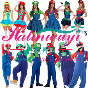 万圣节派对舞会cosplay服 马里奥路易亲子装成人超级玛丽角色扮演
