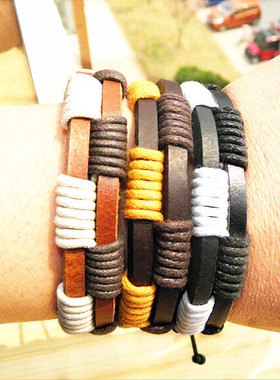 韩版真皮双层朋克风情侣配饰手链