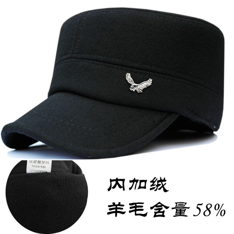 冬帽男冬季保暖羊毛呢加绒帽全封口平顶军帽护耳中年大头围防寒帽|ruв категории Аксессуары, шляпа - от Buy2taobao.com для оказания профессиональной услуги покупки агента Taobao