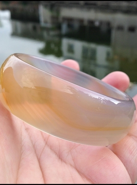 正品巴西天然原色缠丝淡黄玛瑙手镯水润冰透原石玉髓手环女礼107