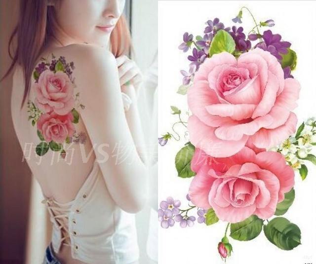 粉色纹身贴花臂女防水持久性感背部小清新高级感胸部大腿锁骨包邮