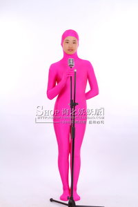 玫红色莱卡全包紧身衣/动漫演出服/超弹性感内衣/透气连体打底衣