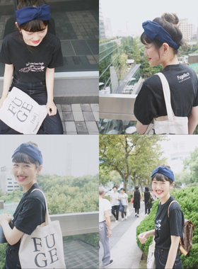 日本ov风e 2016年春夏透气全棉蝴蝶结发带蓝色PF37