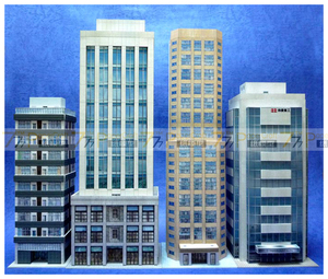 1:150日本建筑场景07 商业高楼4个合集 纸模型N比例铁道沙盘1:100