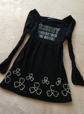 H21430 舒适棉莱卡高腰亮片字母图案连衣裙