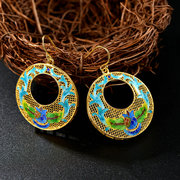 Thai gold-plated 925 Silver retro elegant wind burn blue cloisonne exaggerated fashion earrings women''''''''s earrings silver jewelry