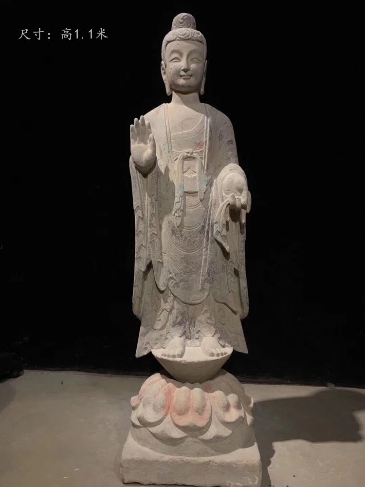 精品收藏仿古做旧青石佛人像北魏佛像庭院装饰寺庙供奉摆件站佛