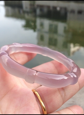 正品巴西无烤原石灰紫玉髓手镯手工打磨节节高升玛瑙手环女礼109