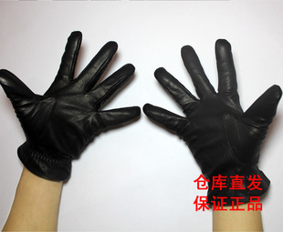 黑色纯皮手套 真皮手套男士分指手套户外商务正装冬季加绒手套