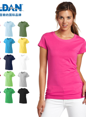 GILDAN76000L 吉尔丹美国纯棉纯色空白圆领短袖T恤女打底衫印字