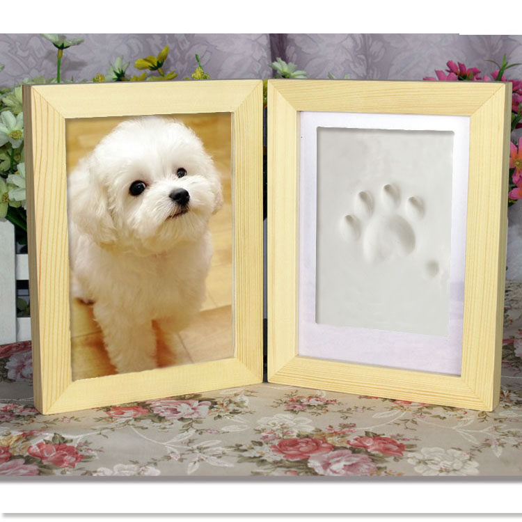实木两折相框狗狗爪印 宠物掌印手足印泥手脚印 diy个性创意礼物