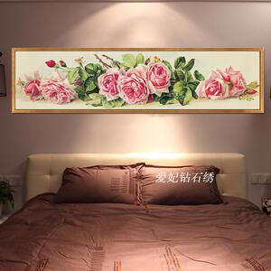 新款客厅魔方方钻满钻全贴钻石画十字绣卧室温馨粉玫瑰花床头画