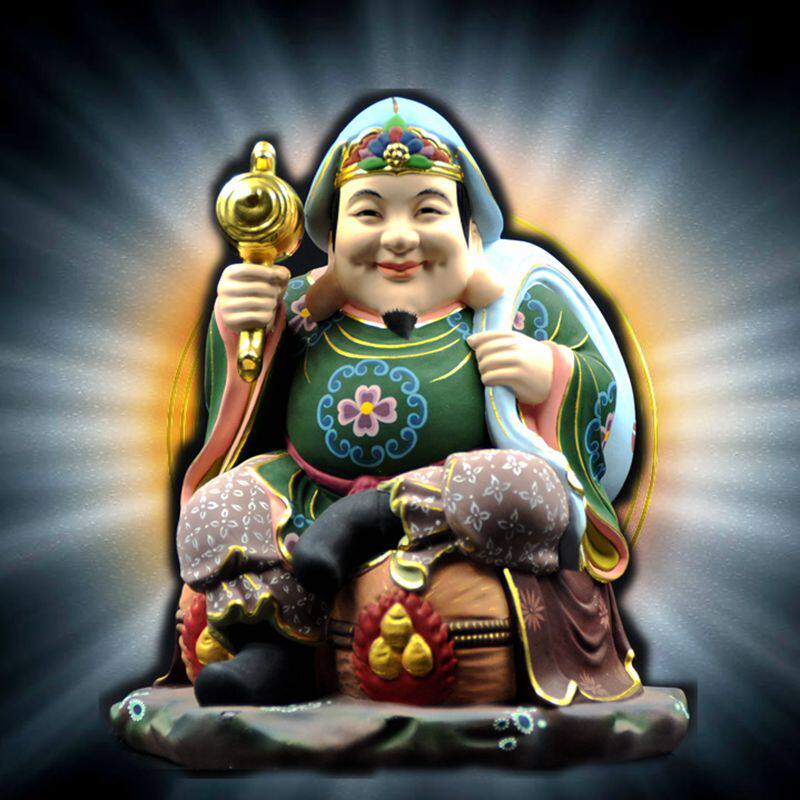 修明堂单面大黑天财神坐姿香樟木彩绘大黑天财神佛像家居装饰摆件