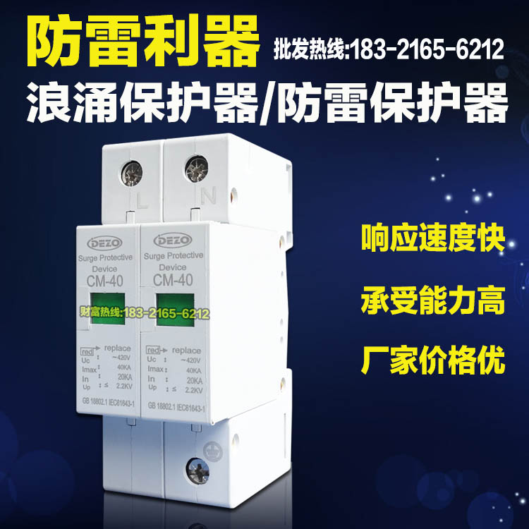 浪涌保护器 防雷电涌保护器SPD 20-40KA/2P CM40避雷器220V家用