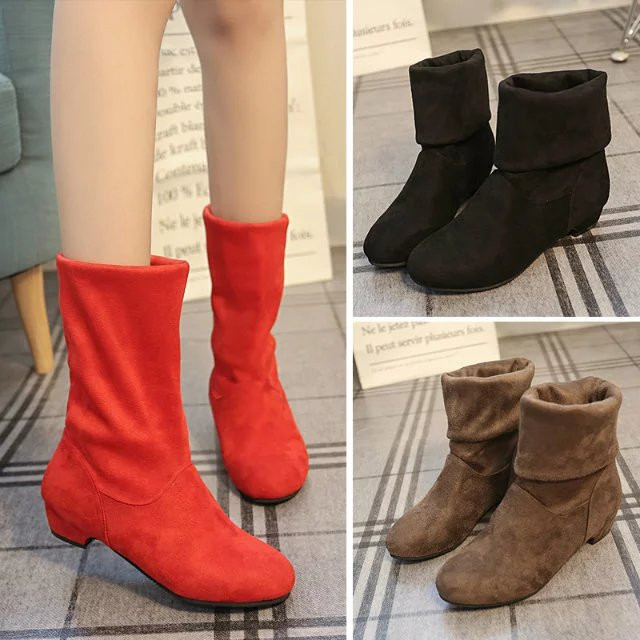 SPRING AND AUTUMN BOOTS WOMENS FLAT LOW-HEELED MARTIN BOOTS FROSTED SUEDE STUDENT WOMENS BOOTS THICK ELASTIC BOOTS CASUAL SINGLE BOOTS
