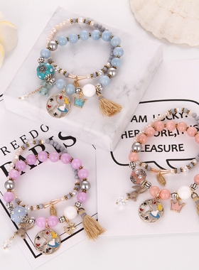 韩版流苏石榴石珍珠手镯首饰品