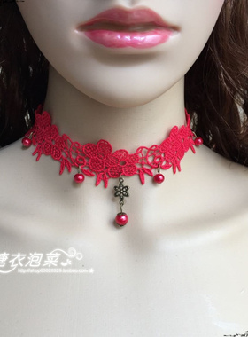 红色头饰礼服蕾丝影楼婚纱脖链