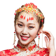 Good pretty red tiara Coronet bridal show Wo costume jewelry earrings set Chinese cheongsam dress in period costume accessories