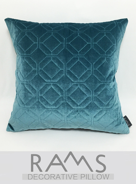 现代简约欧式样板房办公室沙发床几何靠垫绣花绗棉抱枕套蓝色靠包