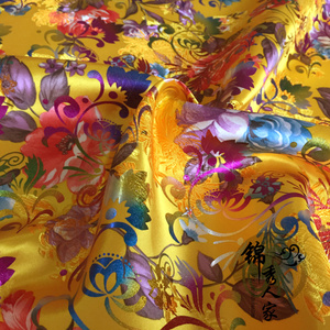 织锦缎布料 古装汉服唐装旗袍提花丝绸缎服装牡丹花面料 145cm宽