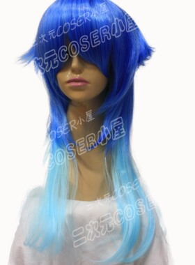 蓝色直发 双色 反翘 cos假发 Lolita假发
