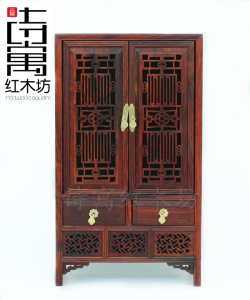 红木雕工艺礼品仿古小家具模型客厅书房家居饰品摆件红酸枝玻璃柜