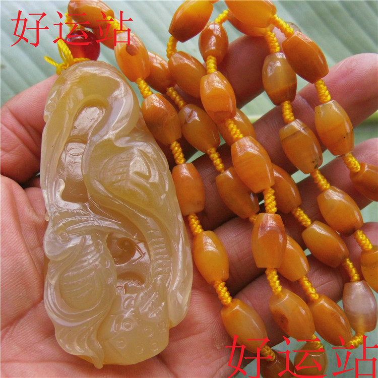 促销新款黄龙玉长寿有余吊坠手工玉器男士项链玉石挂件手把件玉佩