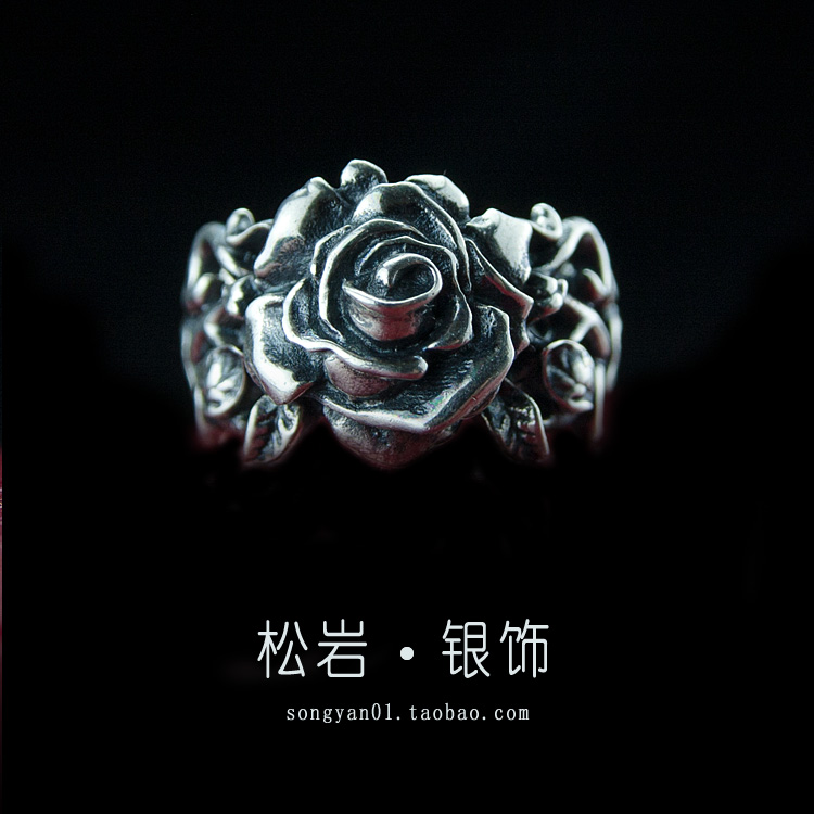 S925纯银饰玫瑰花戒指情人节尾戒个性女生日礼物饰品原创新款手工