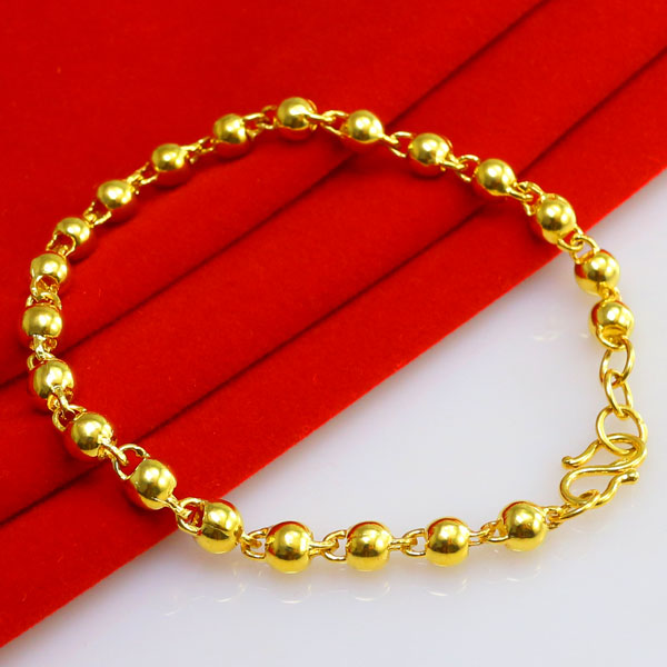 正品黄金手链女款男9999足金24k纯金圆珠子转运珠光珠链佛珠首饰