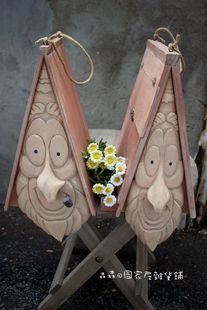 实木手工雕刻巫婆妖婆坏花园喂鸟器信箱盒家居装饰特色摆件工艺品