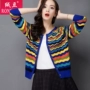 Mùa xuân 2019 nữ retro kích thước lớn áo len nữ dài tay màu khăn choàng ngắn áo len mỏng áo len - Đan Cardigan thời trang công sở nữ