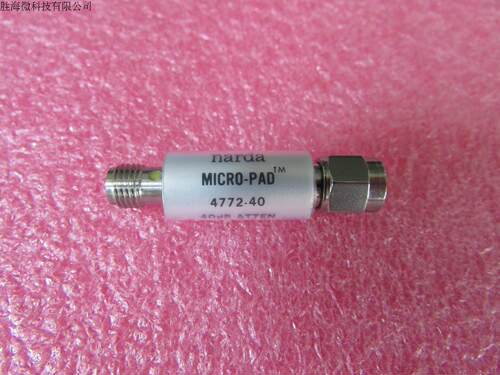 NARDA进口4772-40 40dB DC-6GHz 2W SMA RF 射频微波同轴固定衰减器 质量包好，包能用 可提供详细测试图成色好 品牌：Narda 型号：4772-40 频率范围：DC-6.0 GHz 衰减值：40 dB 衰减精度：&plusmn;0.3 dB 平均功率(Max)：2.0 W 峰