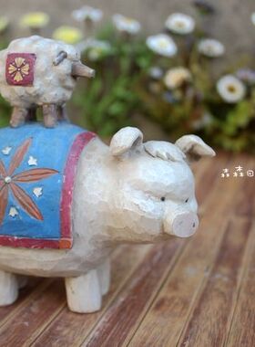 美式乡村风彩绘雕刻小猪装饰品