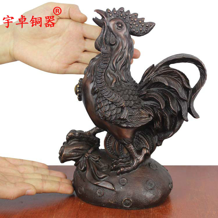 宇卓铜器 纯铜鸡黄铜鸡站黄金袋鸡金鸡钱袋鸡家居工艺品摆件